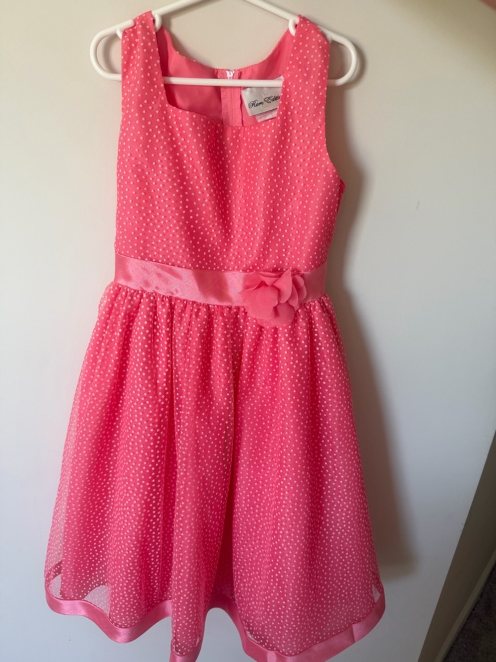Rare Editions Girls Polky Dot Peach Coral Dress Size 12